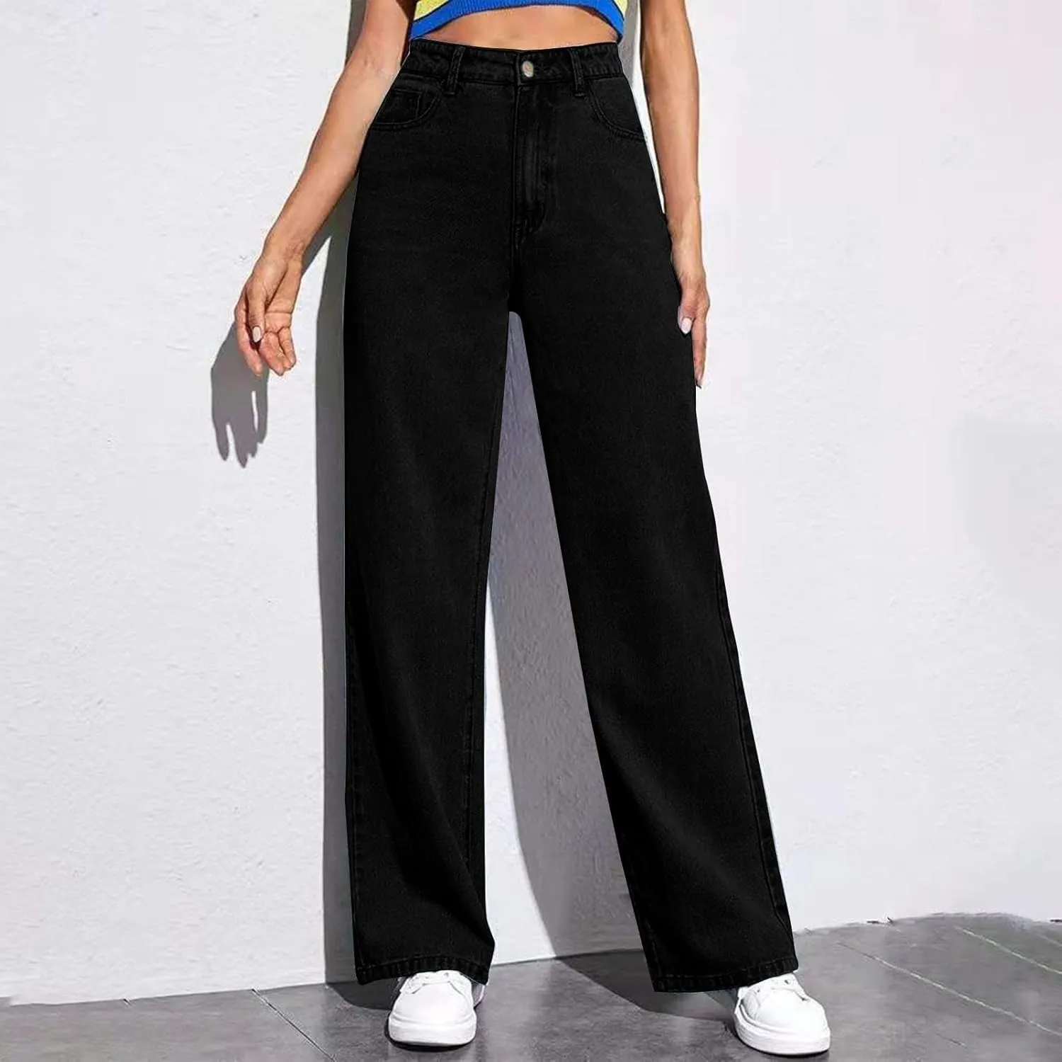 XOWRTE Women's High Waisted Wide Leg Jeans Slimming Drag Straight Leg with Vintage American Drop Pants Denim