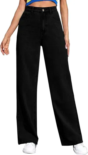 XOWRTE Women's High Waisted Wide Leg Jeans Slimming Drag Straight Leg with Vintage American Drop Pants Denim