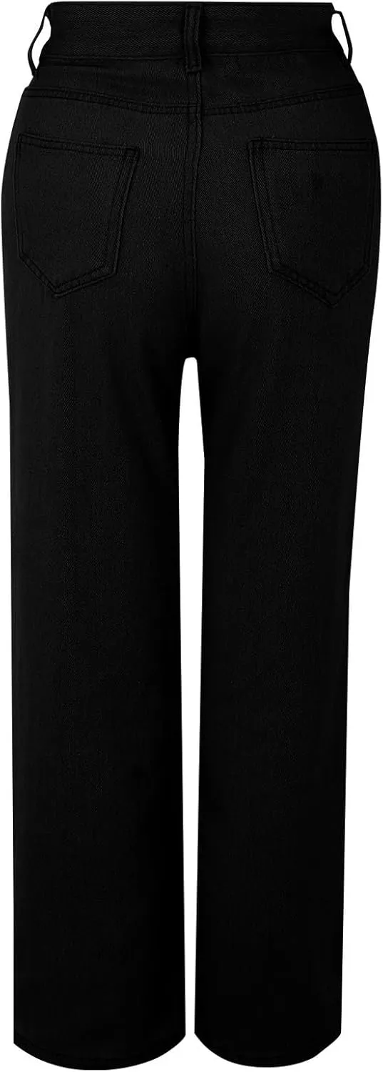 XOWRTE Women's High Waisted Wide Leg Jeans Slimming Drag Straight Leg with Vintage American Drop Pants Denim
