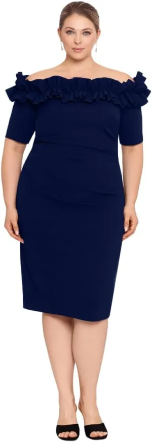 Xscape Women's Plus Size Knee Length Off The Shoulder Scuba Crepe Dress