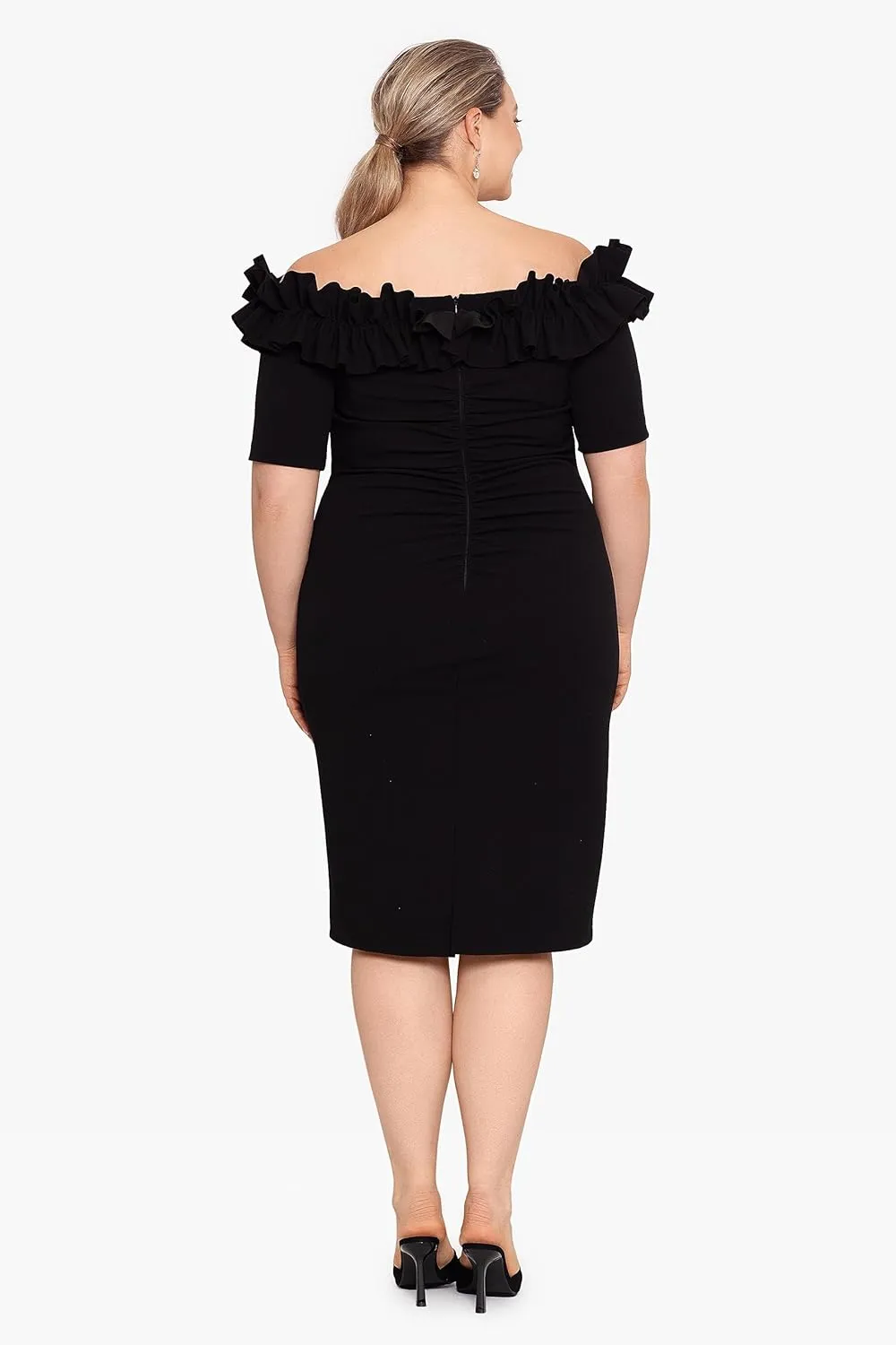 Xscape Women's Plus Size Knee Length Off The Shoulder Scuba Crepe Dress