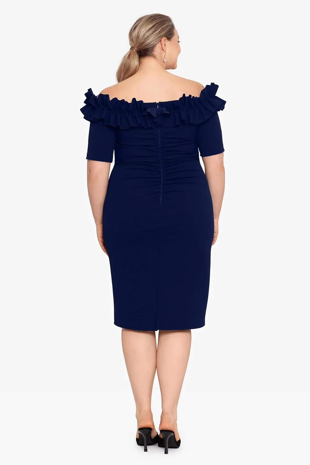 Xscape Women's Plus Size Knee Length Off The Shoulder Scuba Crepe Dress