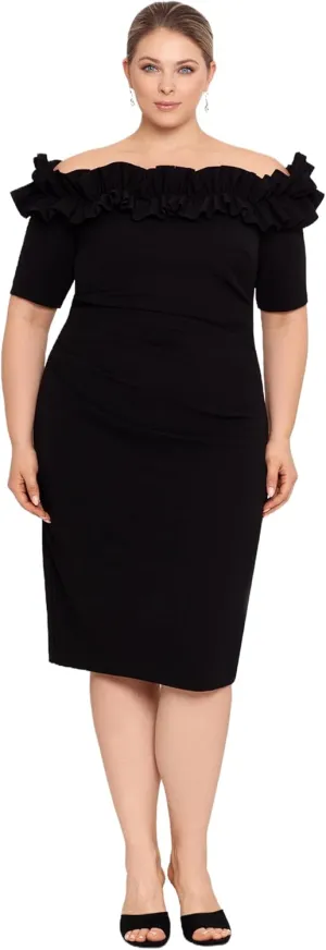 Xscape Women's Plus Size Knee Length Off The Shoulder Scuba Crepe Dress