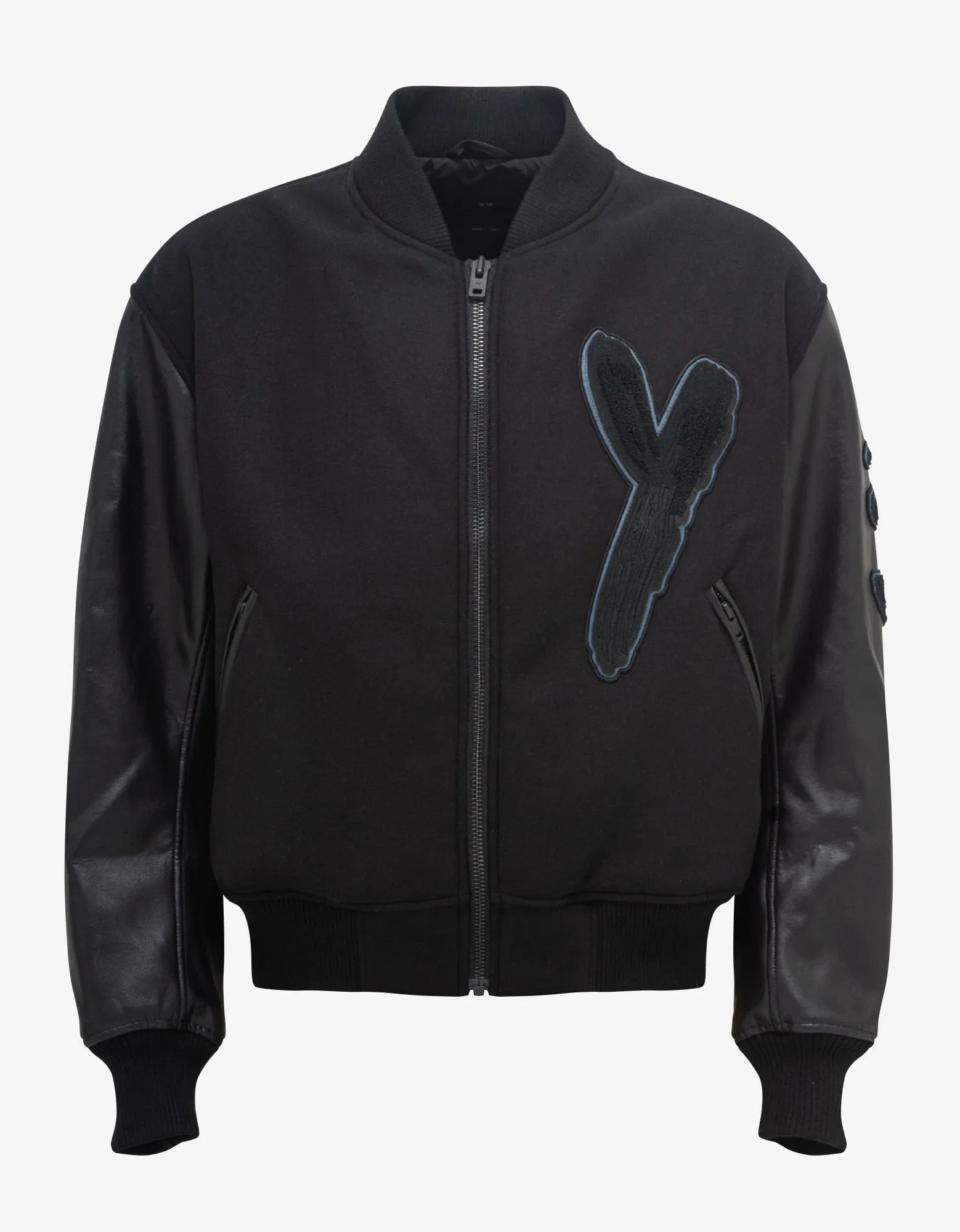 Y-3 Black Brushstroke Logo Letterman Jacket