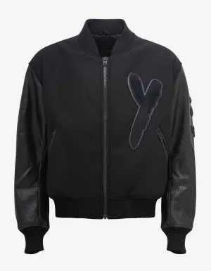 Y-3 Black Brushstroke Logo Letterman Jacket