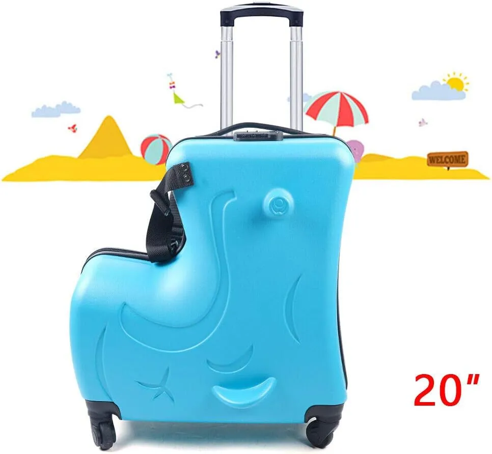 YIYIBYUS 20" Kids' Suitcase Scooter,Children's Trolley Case Travel Box Scooter Rolling Suitcase Ride on ABS Luggage Suitcase Waterproof (Blue)