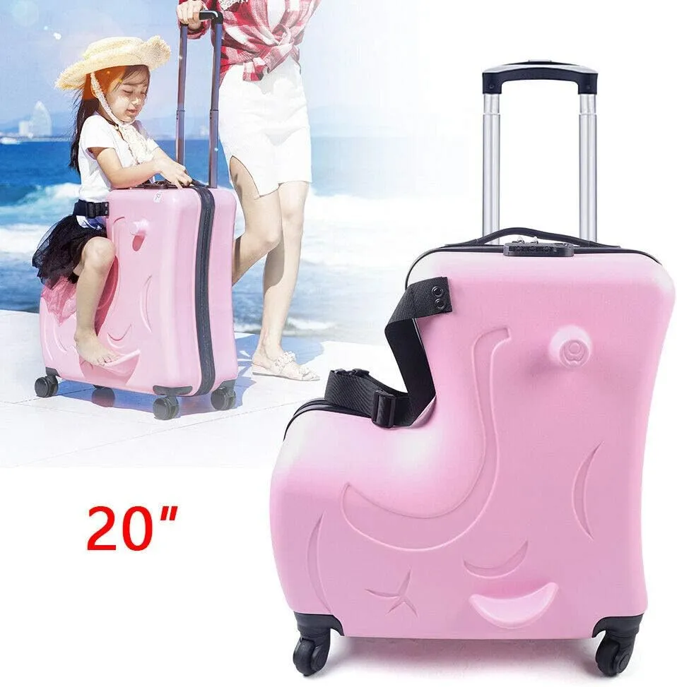 YIYIBYUS 20" Kids' Suitcase Scooter,Children's Trolley Case Travel Box Scooter Rolling Suitcase Ride on ABS Luggage Suitcase Waterproof (Pink)