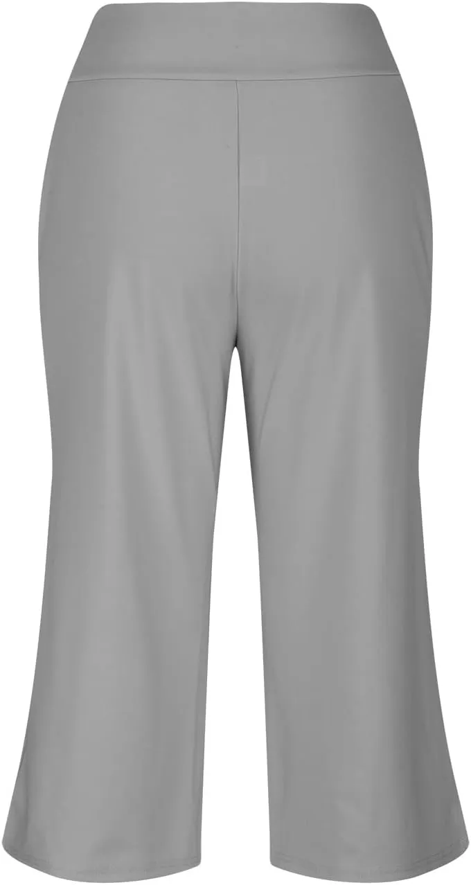Yoga Pants for Women Fashion Crossover High Waist Capri Pants Lounge Wide Leg Cropped Pant Tummy Control Workout Trouser