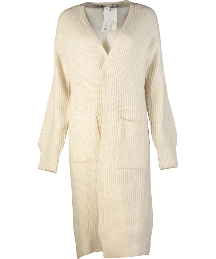 ZARA Cream Longline Knit Cardigan UK S