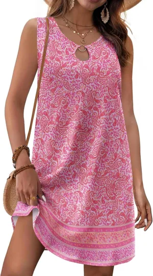 Zeagoo Womens Summer Beach Dresses 2025 Loose Sleeveless Mini Sundress Swimsuit Coverup Spring Casual Boho Tank Dress