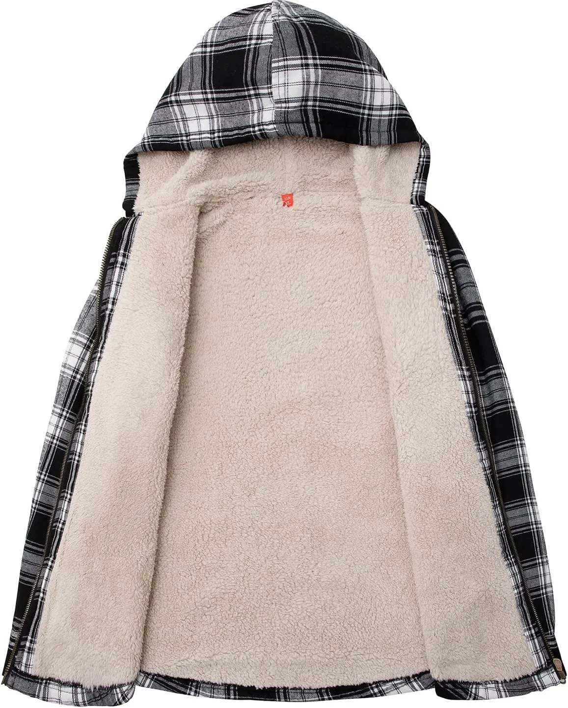 ZENTHACE Boys Sherpa Lined Full Zip Flannel Plaid Shirt Jacket,Cozy Hooded Flannel Shirt with Hand Pockets
