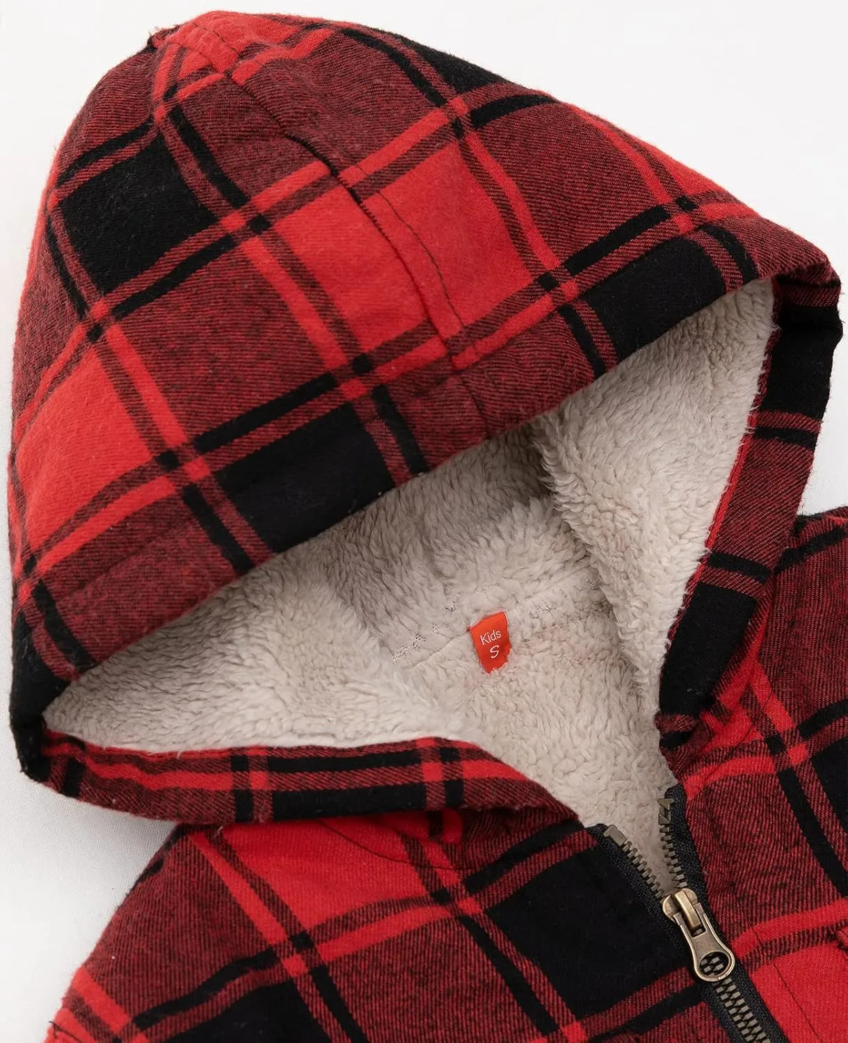 ZENTHACE Boys Sherpa Lined Full Zip Flannel Plaid Shirt Jacket,Cozy Hooded Flannel Shirt with Hand Pockets