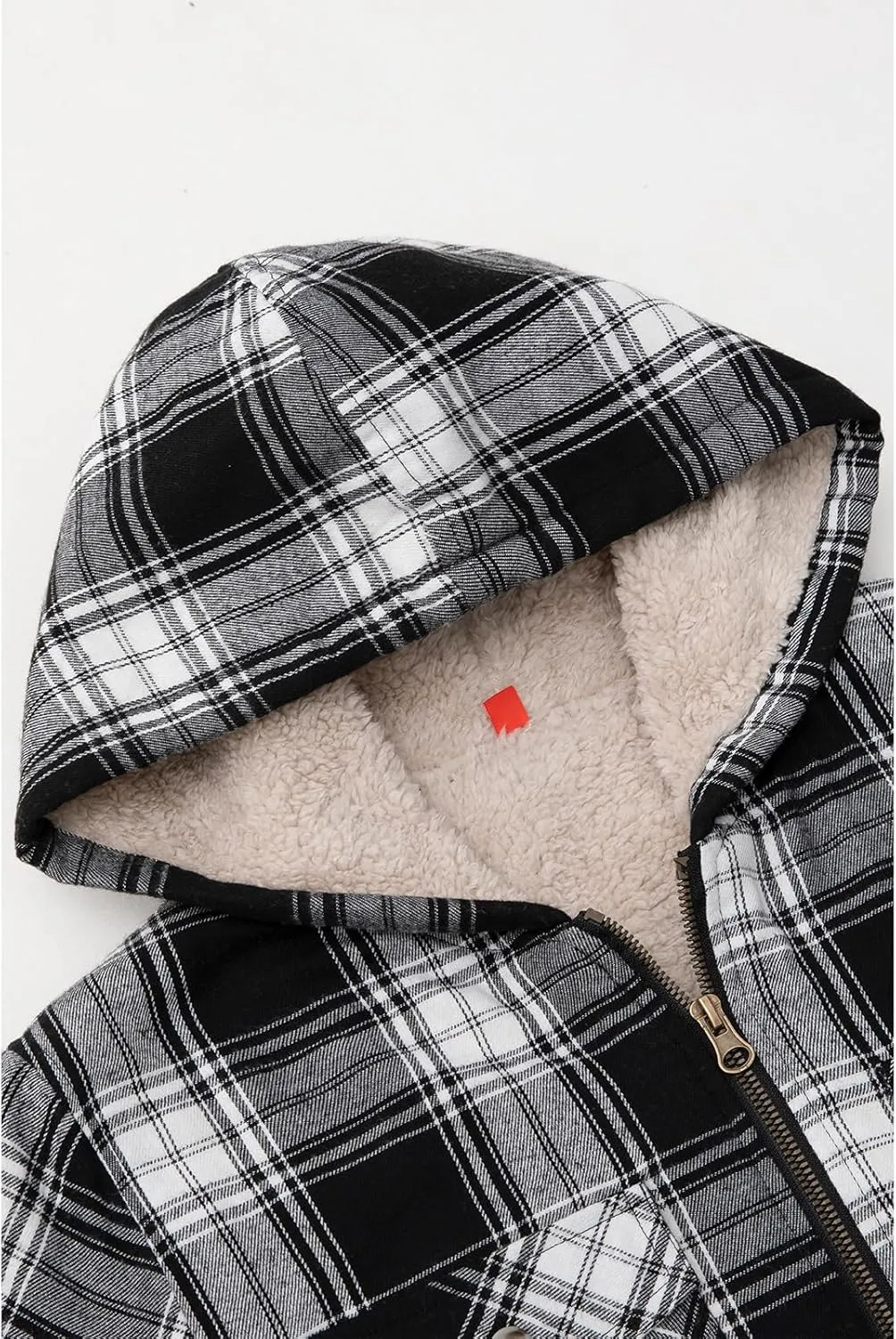 ZENTHACE Boys Sherpa Lined Full Zip Flannel Plaid Shirt Jacket,Cozy Hooded Flannel Shirt with Hand Pockets