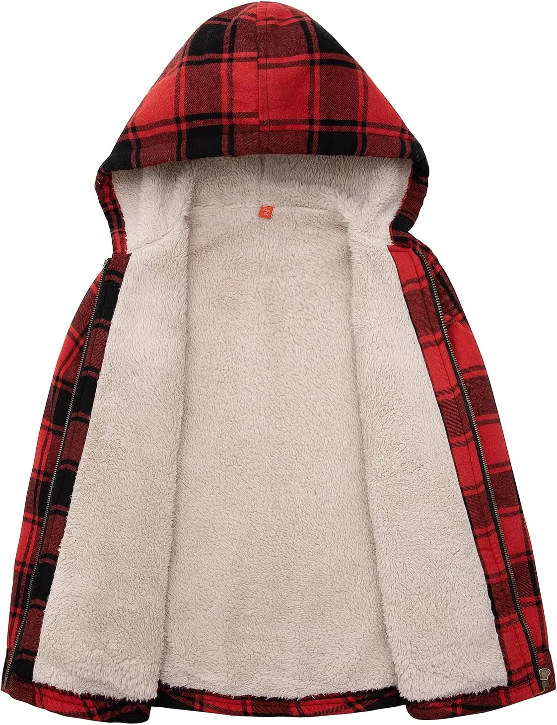 ZENTHACE Boys Sherpa Lined Full Zip Flannel Plaid Shirt Jacket,Cozy Hooded Flannel Shirt with Hand Pockets
