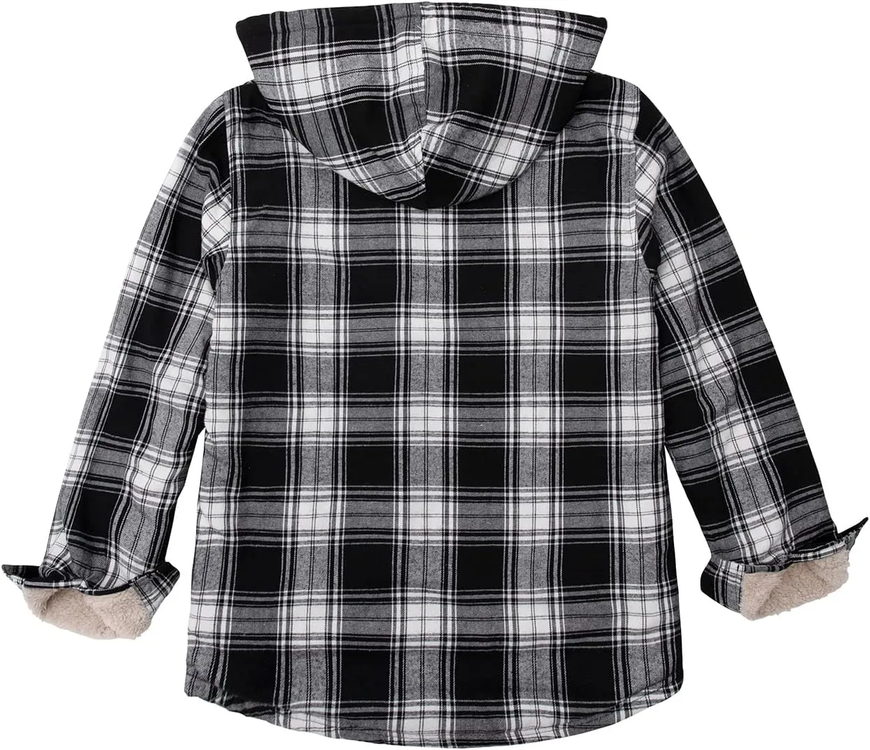 ZENTHACE Boys Sherpa Lined Full Zip Flannel Plaid Shirt Jacket,Cozy Hooded Flannel Shirt with Hand Pockets