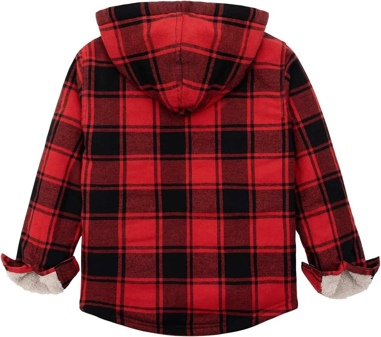 ZENTHACE Boys Sherpa Lined Full Zip Flannel Plaid Shirt Jacket,Cozy Hooded Flannel Shirt with Hand Pockets