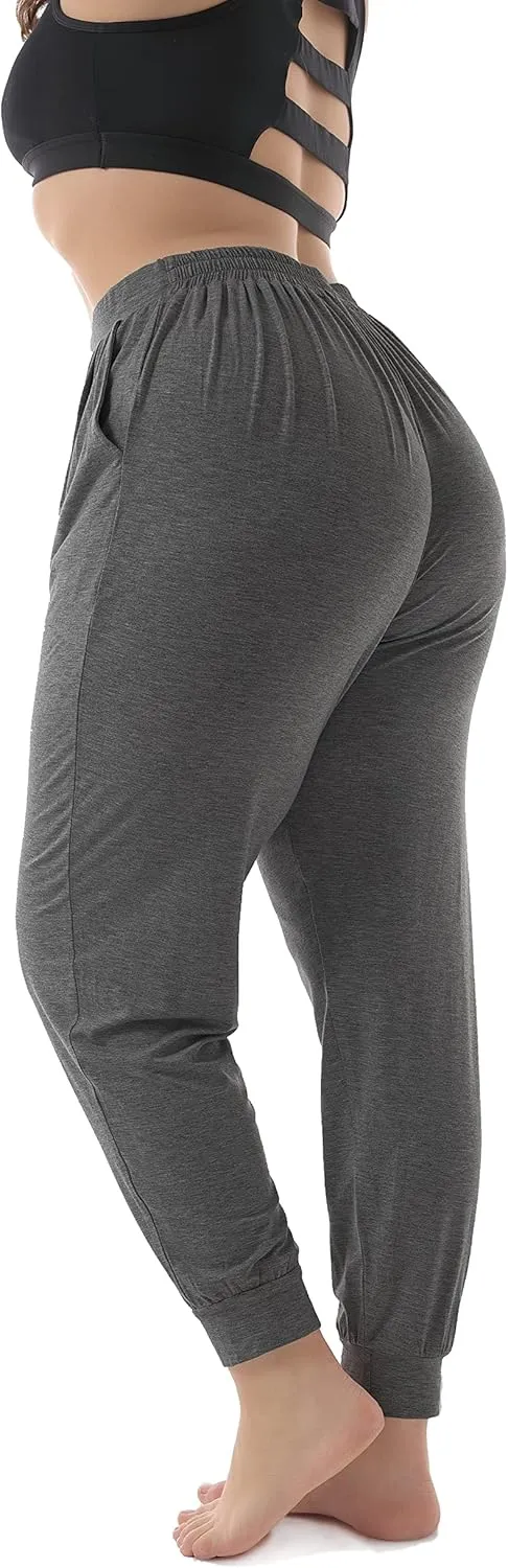 ZERDOCEAN Women's Plus Size Casual Lounge Pants Stretchy Relaxed Jogger Yoga Pants with Pockets