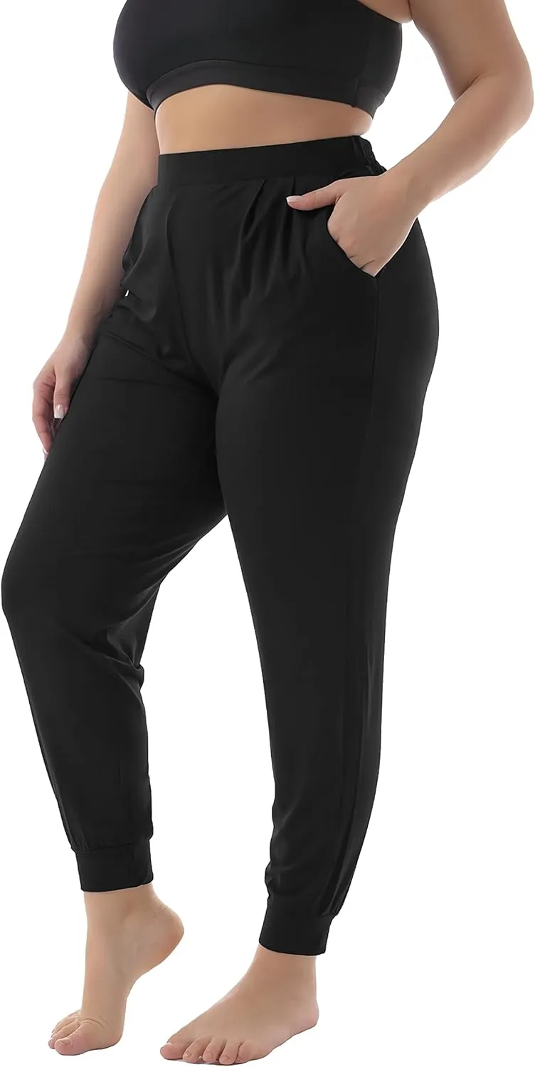 ZERDOCEAN Women's Plus Size Casual Lounge Pants Stretchy Relaxed Jogger Yoga Pants with Pockets