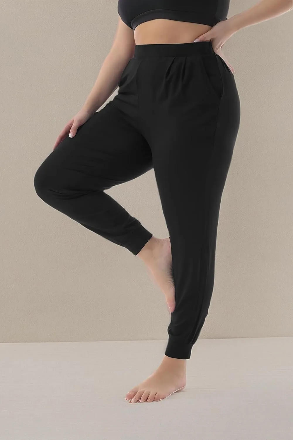 ZERDOCEAN Women's Plus Size Casual Lounge Pants Stretchy Relaxed Jogger Yoga Pants with Pockets