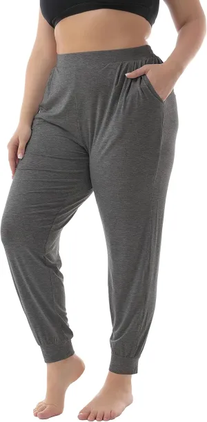 ZERDOCEAN Women's Plus Size Casual Lounge Pants Stretchy Relaxed Jogger Yoga Pants with Pockets