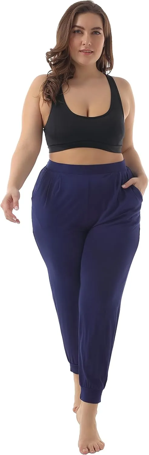 ZERDOCEAN Women's Plus Size Casual Lounge Pants Stretchy Relaxed Jogger Yoga Pants with Pockets