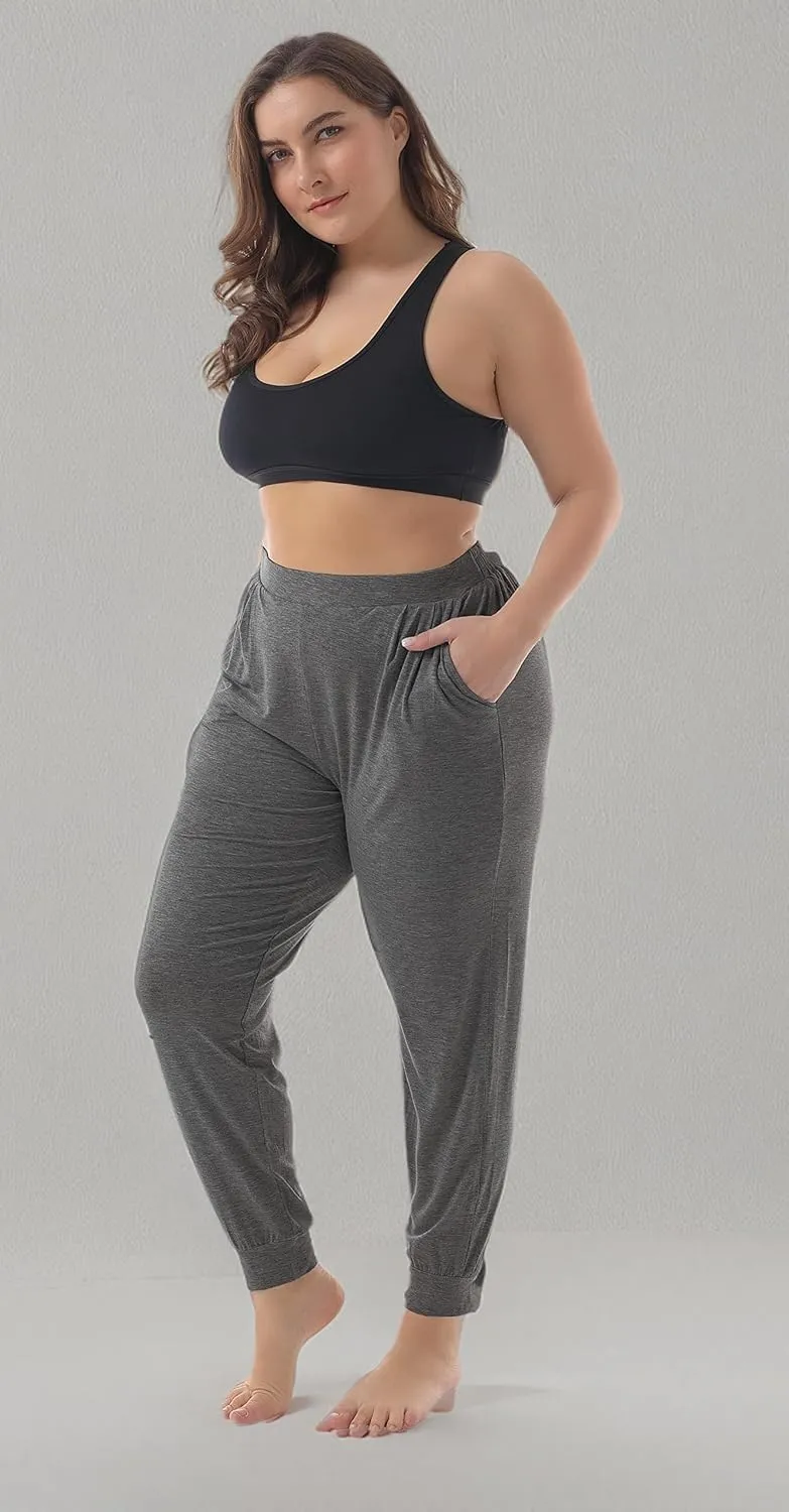 ZERDOCEAN Women's Plus Size Casual Lounge Pants Stretchy Relaxed Jogger Yoga Pants with Pockets