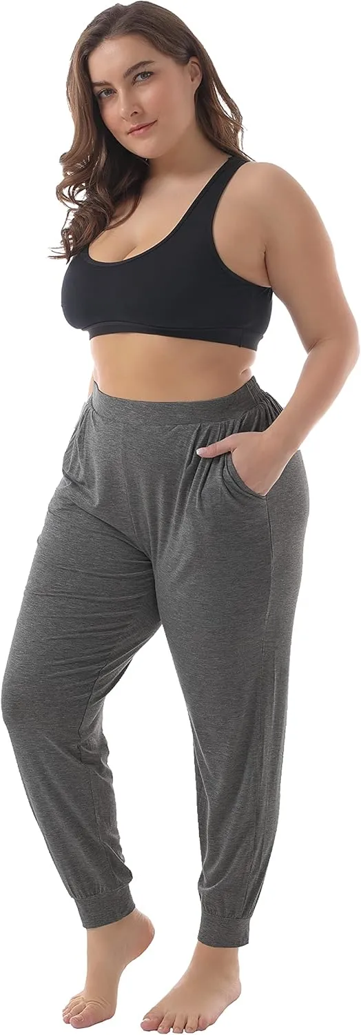 ZERDOCEAN Women's Plus Size Casual Lounge Pants Stretchy Relaxed Jogger Yoga Pants with Pockets
