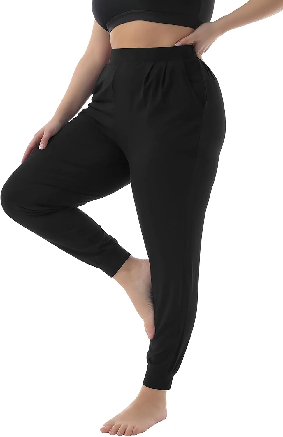 ZERDOCEAN Women's Plus Size Casual Lounge Pants Stretchy Relaxed Jogger Yoga Pants with Pockets