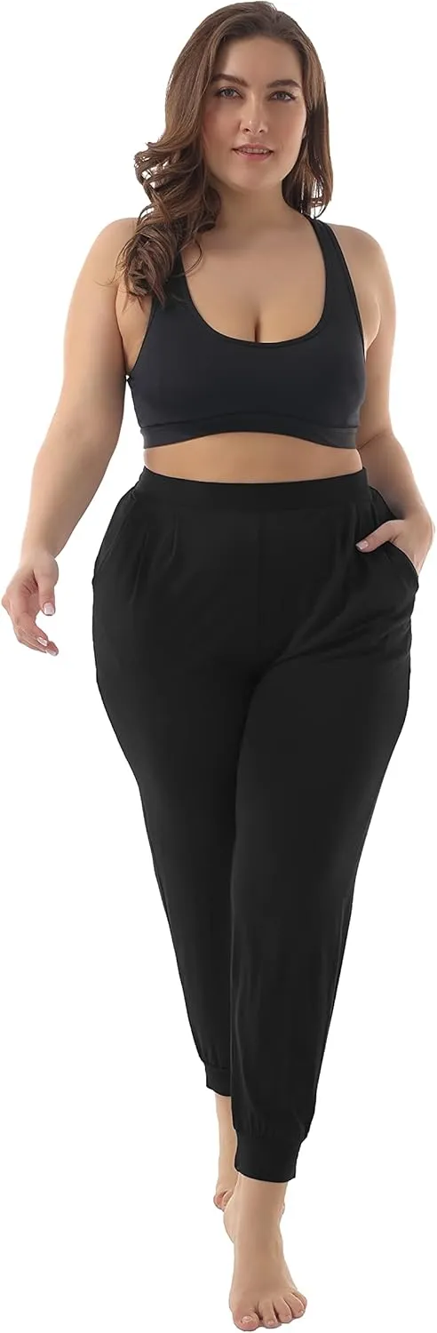 ZERDOCEAN Women's Plus Size Casual Lounge Pants Stretchy Relaxed Jogger Yoga Pants with Pockets
